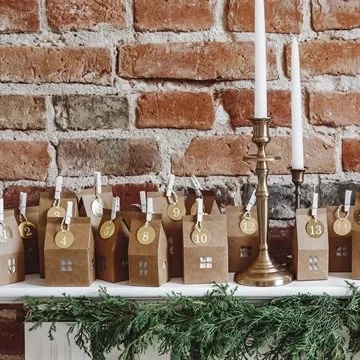 Julekalender Huse til pakkekalender natur/guld, 24 huse festartikler