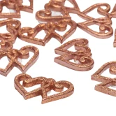 Dobbelt Hjerter med glimmer og klæbepude kobber 4cm, 12 stk. kobberbryllup