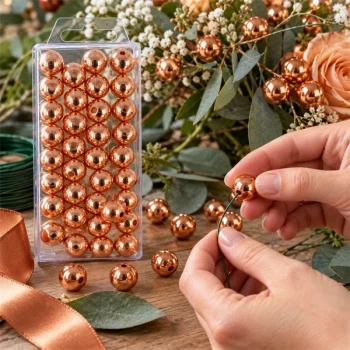 Kobber metallic perler 14 mm på blomstertråd til blomsterdekoration