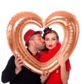 Folieballon Hjerte selfie-ramme rosegold 70cm x 80cm kobberbryllup