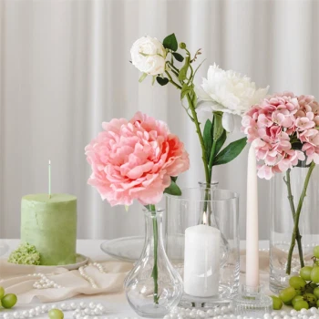 Rose med 2 hoveder creme/grøn 55cm bryllupspynt