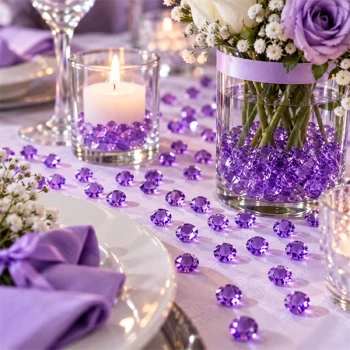 Lavendel pynte diamanter 6 mm brugt som bordpynt omkring lys, blomster og vase