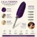 Infografik af lilla fjerpen med udskiftelige penne spidser til kalligrafi, håndskrift, invitationer og kreative projekter.