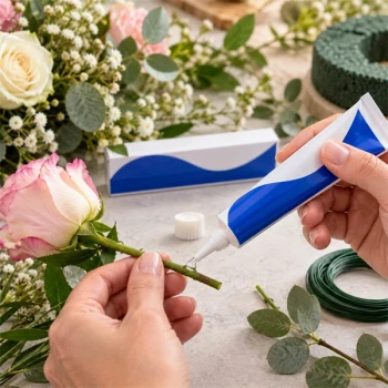 Tecar Flor lim til friske blomster anvendt på en rosestilk