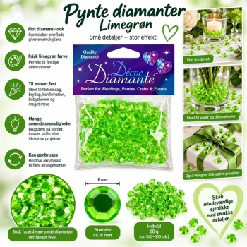 Limegrønne pynte diamanter 6 mm, 28 g til bordpynt, vaser og festdekoration