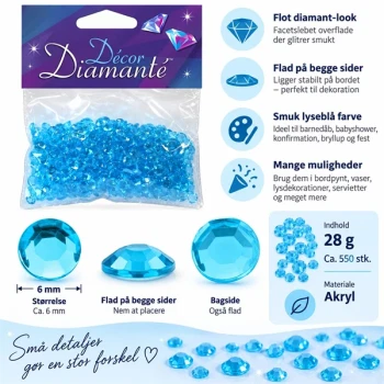 Lyseblå pynte diamanter 6 mm – 28 g ca. 550 stk. flade på begge sider