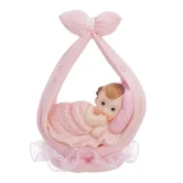 Figur Baby vugge lyserød 11cm barnedåbspynt