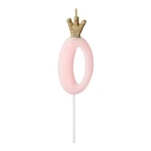 Kagelys Prinsessekrone tal 0 lyserød/guld 9,5cm kagepynt