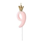 Kagelys Prinsessekrone tal 8 lyserød/guld 9,5cm kagepynt