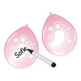 Balloner Babyfødder med skrivefelt lyserød 30cm, 6 stk. barnedåb