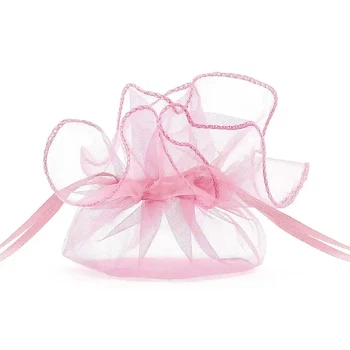 Risposer organza med bånd lyserød, 10 stk. organzaposer