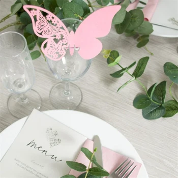 Bordkort Sommerfugl lyserød, 10 stk. bordpynt