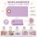 Infografik af manilamærker lys lilla 4x8 cm med mål, produktfordele og anvendelse som bordkort, gavemærker og kreative hobbyprojekter.