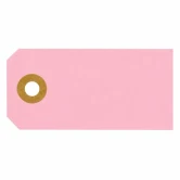 Lyserøde manilamærker 4x8 cm med forstærket hul i pakke med 10 stk til bordkort, gavemærker og kreative hobbyprojekter.