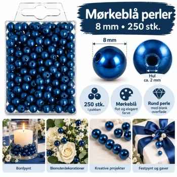 Mørkeblå perler 8 mm 250 stk. – dekorationsperler til bordpynt og kreative projekter