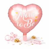 Lyserød hjerteformet Mom to Be folieballon til baby shower packshot på hvid baggrund