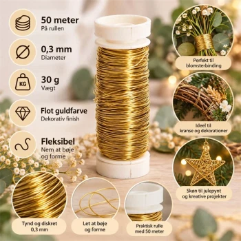 Myrtetråd guld 0,3 mm x 50 meter til blomsterbinding, kranse og dekoration