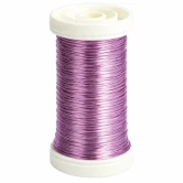 Lilla myrtetråd 0,50 mm på hvid spole med 50 meter blank lavendelfarvet metaltråd til blomsterbinding og dekoration.