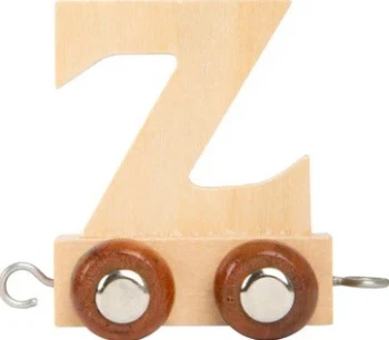Navnetog bogstav Z i naturtræ som træbogstav på hjul til personligt navnetog til børn