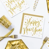 Servietter Happy New Year hvid/guld 33cm x 33cm, 20 stk. nytårspynt