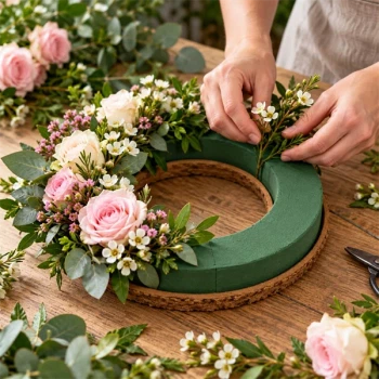 Blomsterbinding med OASIS BIOLIT krans 24 cm, friske roser, blomster og grønt