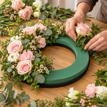 Oasis krans 36 cm med friske blomster og grønt til blomsterbinding