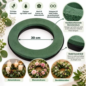 Oasis krans 36 cm i blomsterskum til adventskrans, blomsterkrans og borddekoration