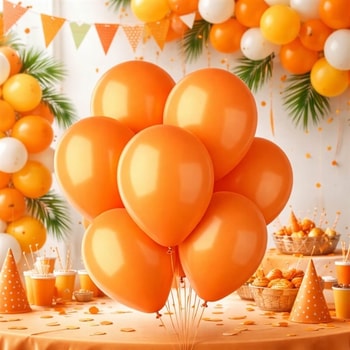 Orange balloner 30 cm til fest dekoration – stemningsbillede med ballonbuket og festbord