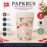 Packshot infografik af papkrus med danske motiver og Dannebrog flag 8 stk 210 ml