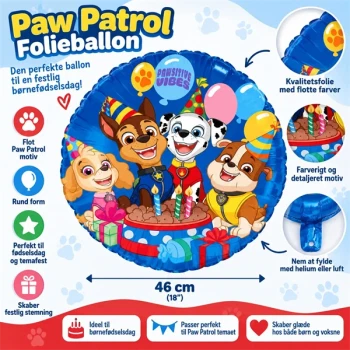 Paw Patrol folieballon 46 cm – rund ballon til Paw Patrol fødselsdag