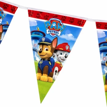 Close-up af Paw Patrol vimpelguirlande med Chase og Marshall
