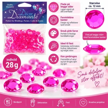 Pink pynte diamanter 12 mm – 28 g med flade sider og facetslebne kanter