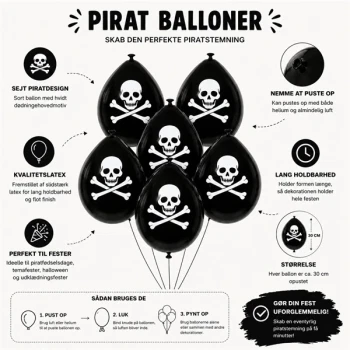Infografik med pirat balloner til pirat fødselsdag og børnefest