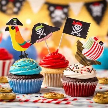 Pirat cupcakes med kagepynt toppers til børnefødselsdag med pirat tema
