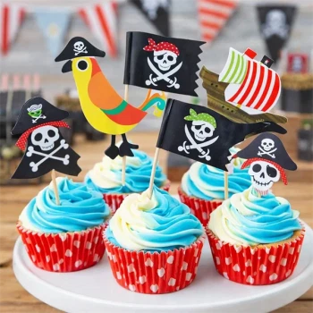 Pirat cupcakes med kagepynt toppers til børnefødselsdag med pirat tema og cupcakes pynt