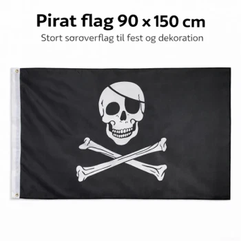 Pirat flag 90x150 cm stort sørøverflag med dødningehoved til fest og dekoration