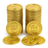 Pirat guldmønter 144 stk i plast med pirat motiv til skattejagt og pirat fødselsdag