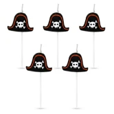 Pirat kagelys 5 stk 2 cm formet som pirathatte på hvid baggrund