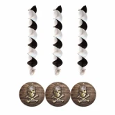 Pirat loft dekoration svirvler 3 stk i sort og sølv med pirat motiv til fødselsdag