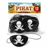 Pirat øjeklap 12 stk i pakke med sort øjenlap med dødningehoved til børnefødselsdag