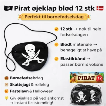 Pirat øjeklap til børnefødselsdag med sort øjenlap og dødningehoved