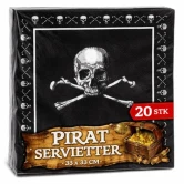 Pirat servietter 20 stk 33x33 cm sort med dødningehoved og korslagte knogler til børnefødselsdag