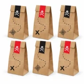 Pirat slikposer i papir 6 stk med skattekort design til børnefødselsdag og goodiebags