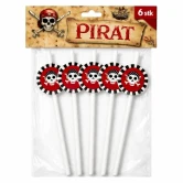 Pirat sugerør 6 stk i pakke med hvide papir sugerør og pirat motiv til børnefødselsdag