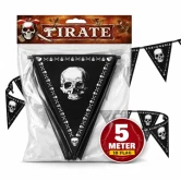 Packshot af pirat vimpel guirlande 5 meter med 10 sorte flag med dødningehoved