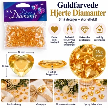 Pynte diamanter guld hjerter 12 mm – 28 g til bordpynt