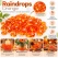 Infografik med Raindrops Orange dekorationsdråber og idéer til orange bordpynt, blomsterdekorationer, DIY-projekter og halloweenpynt.