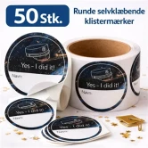 Rulle med 50 runde selvklæbende studenter klistermærker med teksten Yes I did it