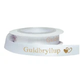 Satinbånd Guldbryllup hvid/guld 1,2cm x 5m guldbryllupspynt