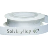 Satinbånd Sølvbryllup hvid/sølv 1,2cm x 5m sølvbryllupspynt